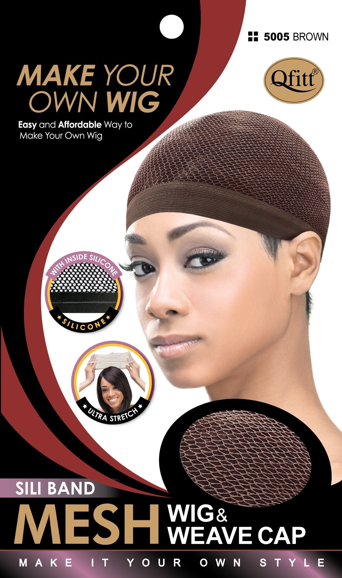 Qfitt Silicone Band Mesh Wig Weave Cap 5005 Brown Deluxe