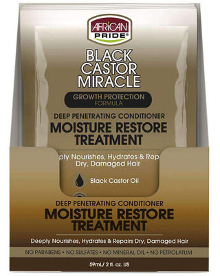 African Pride Black Castor Miracle Moisture Restore Treatment Box of 8 - Deluxe Beauty Supply