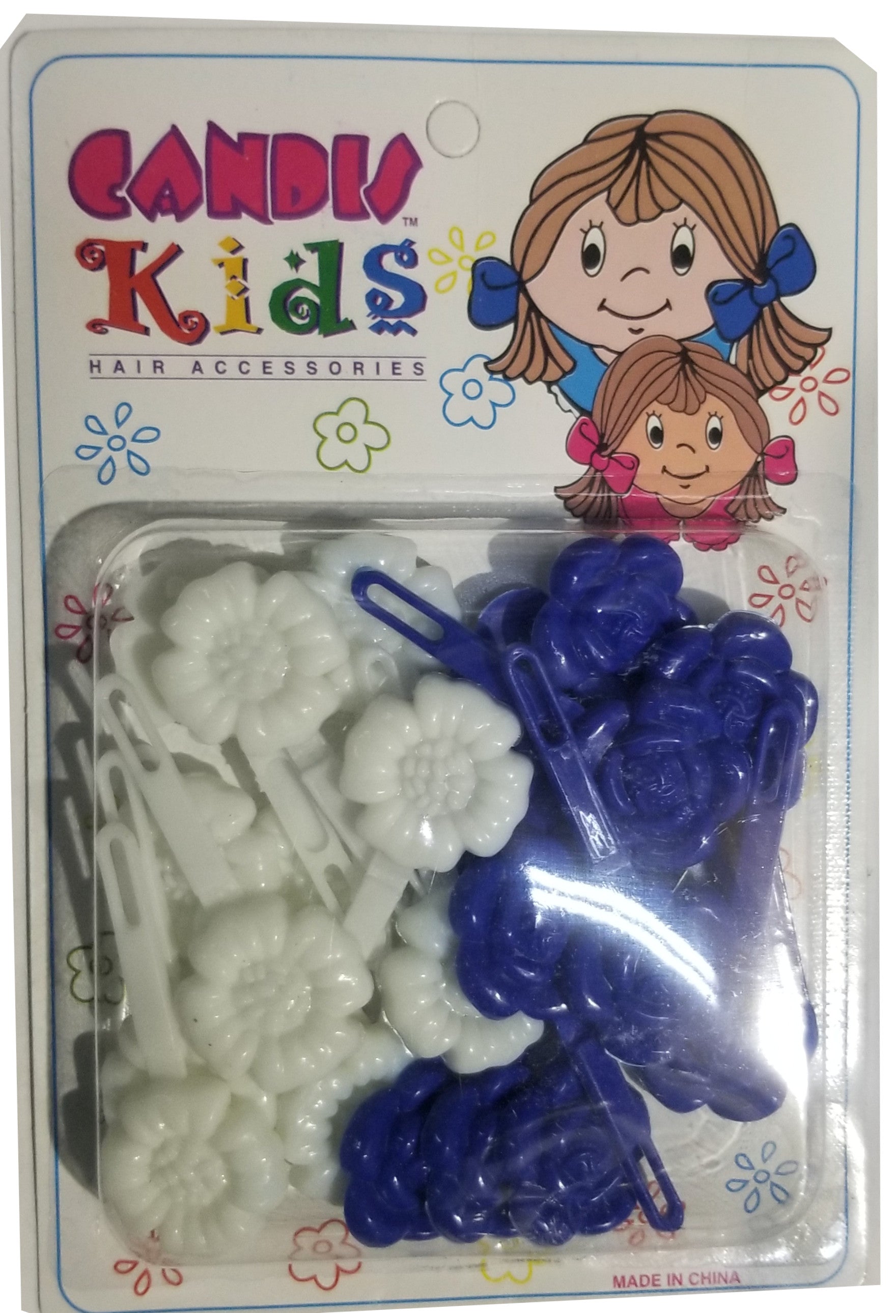 Candis Kids Hair Barrettes - Flowers White & Navy #BRT12798