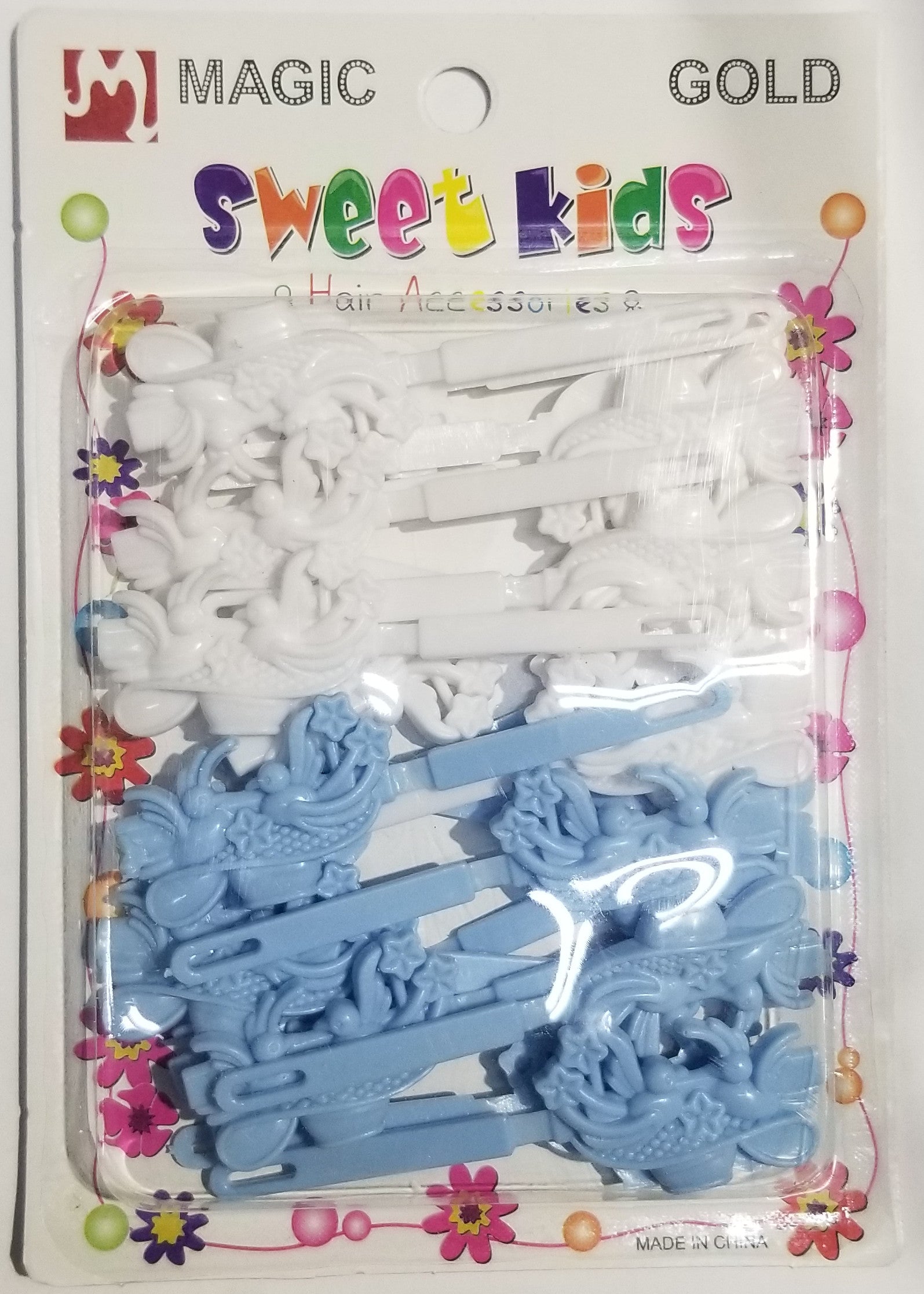 Sweet Kids Hair Barrettes - Basket Of Flowers Light Blue & White #5111WLB