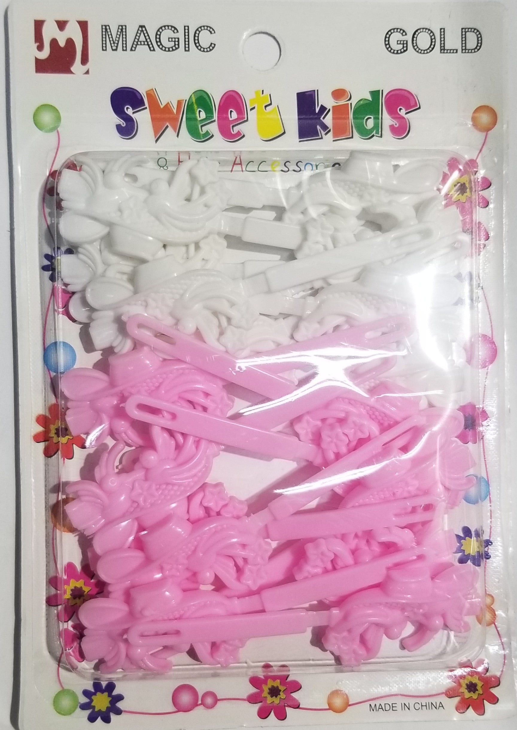 Sweet Kids Hair Barrettes - Basket Of Flowers Light Pink & White #5110WPK