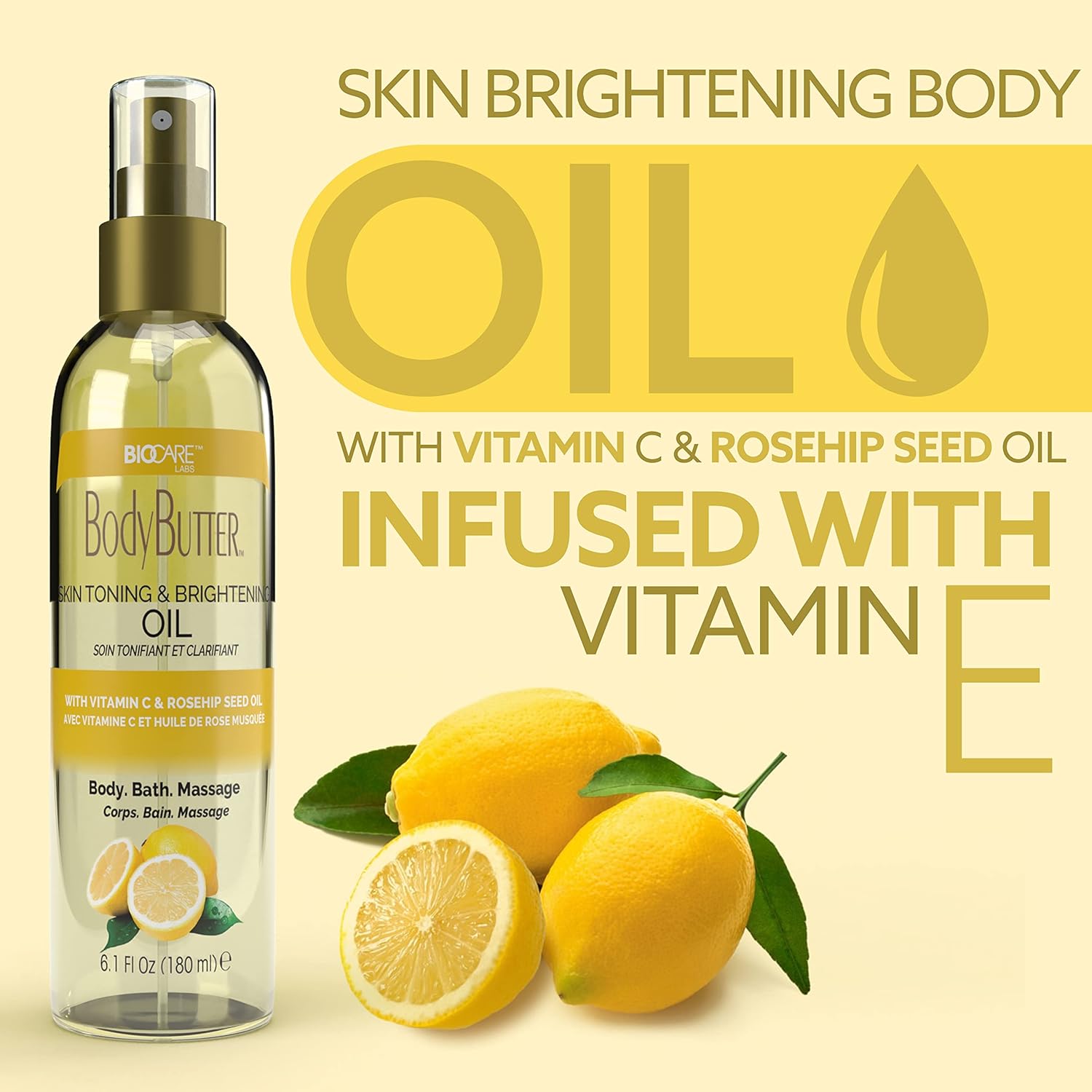 BioCare BodyButter Skin Toning & Brightening Body Oil w/ Vitamin C & Rosehip Seed Oil