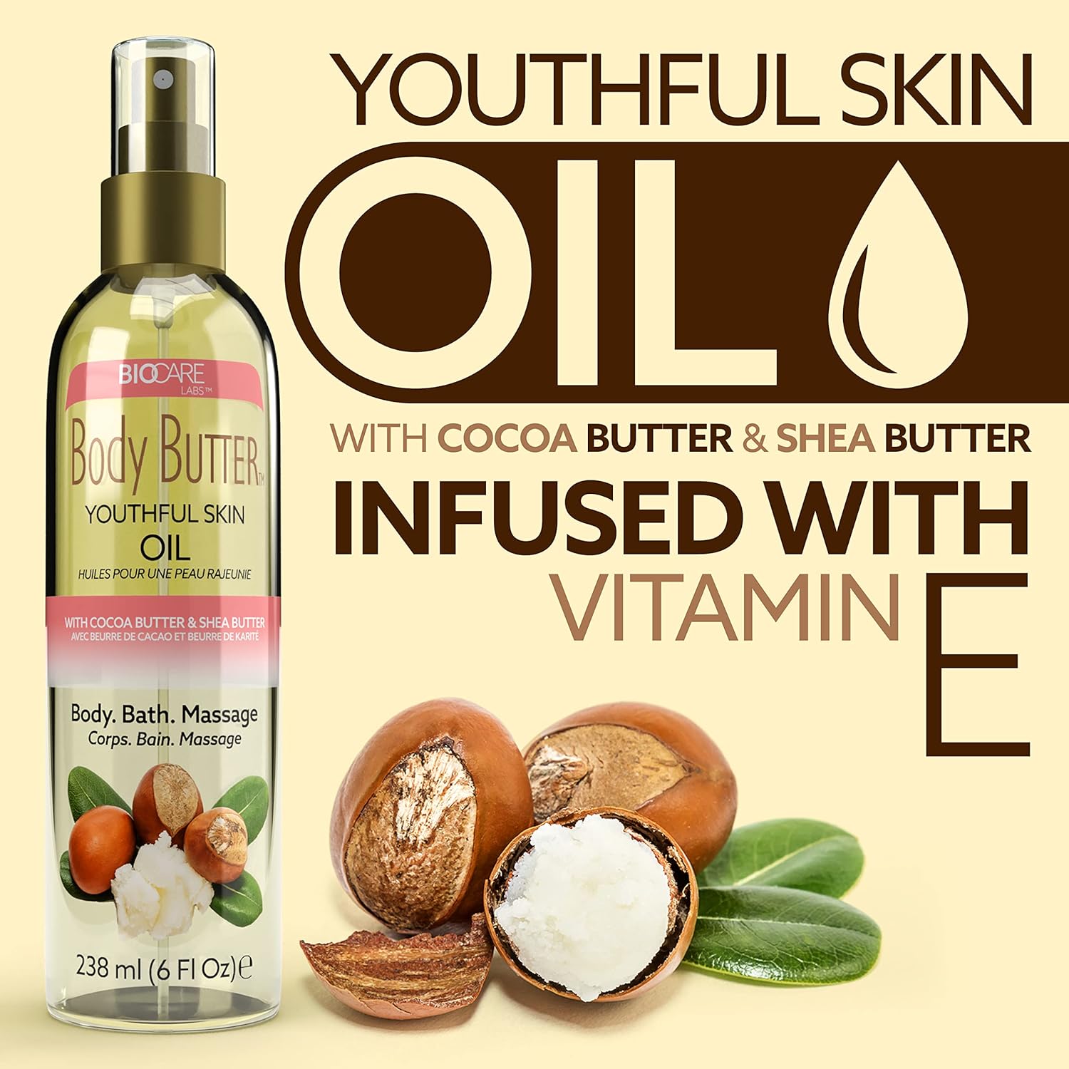 BioCare BodyButter Youthful Skin Body Oil w/ Cocoa Butter & Shea Butter Infused with Vitamin E