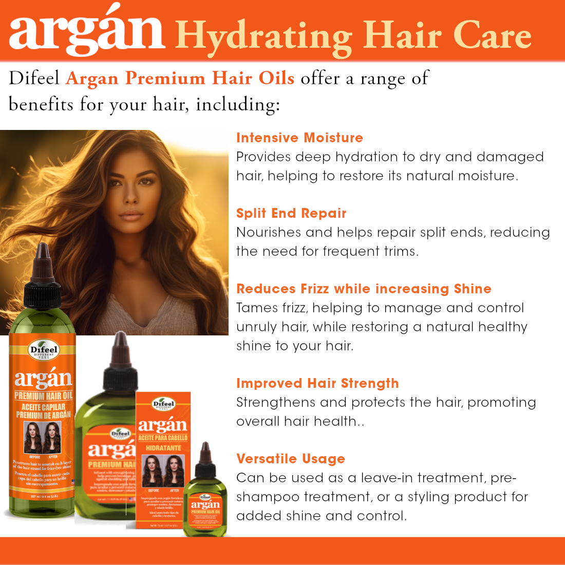 Difeel Argan Hydrating Premium Hair Oil 8oz