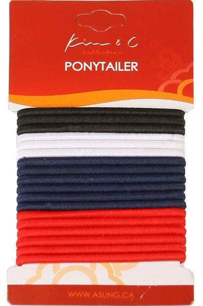 18pcs Ponytail Holders - Black, White, Navy & Red