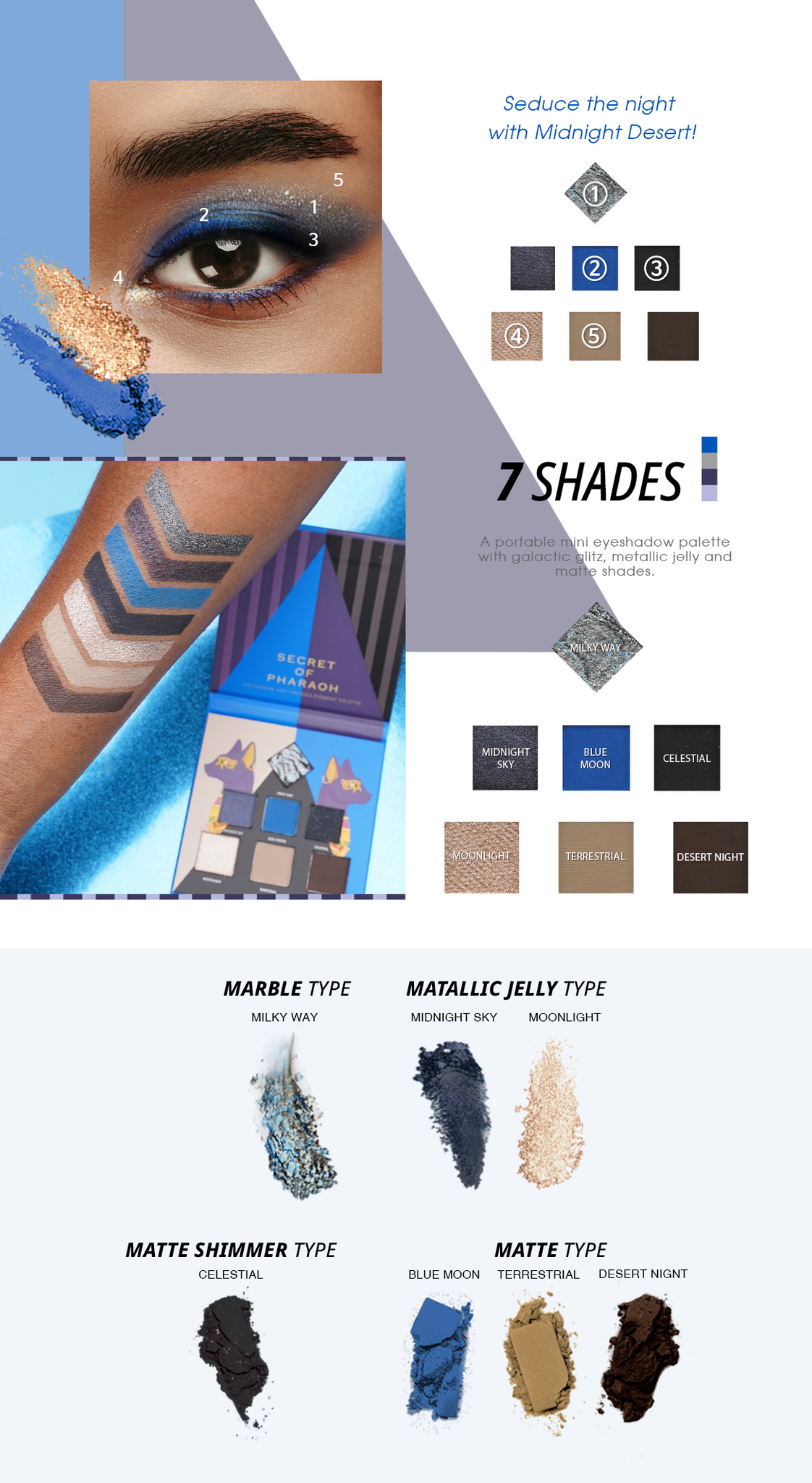 Secret of Pharaoh 7 Shades Eyeshadow Palette - Midnight Desert