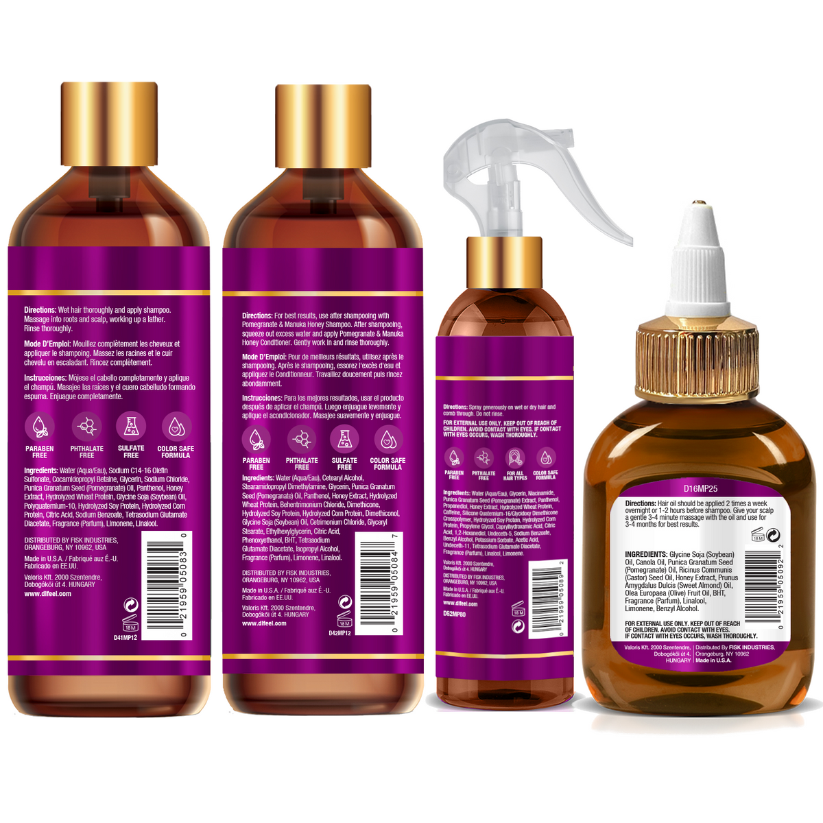 Difeel Pomegranate & Manuka Honey Deluxe 4PC Set 12oz
