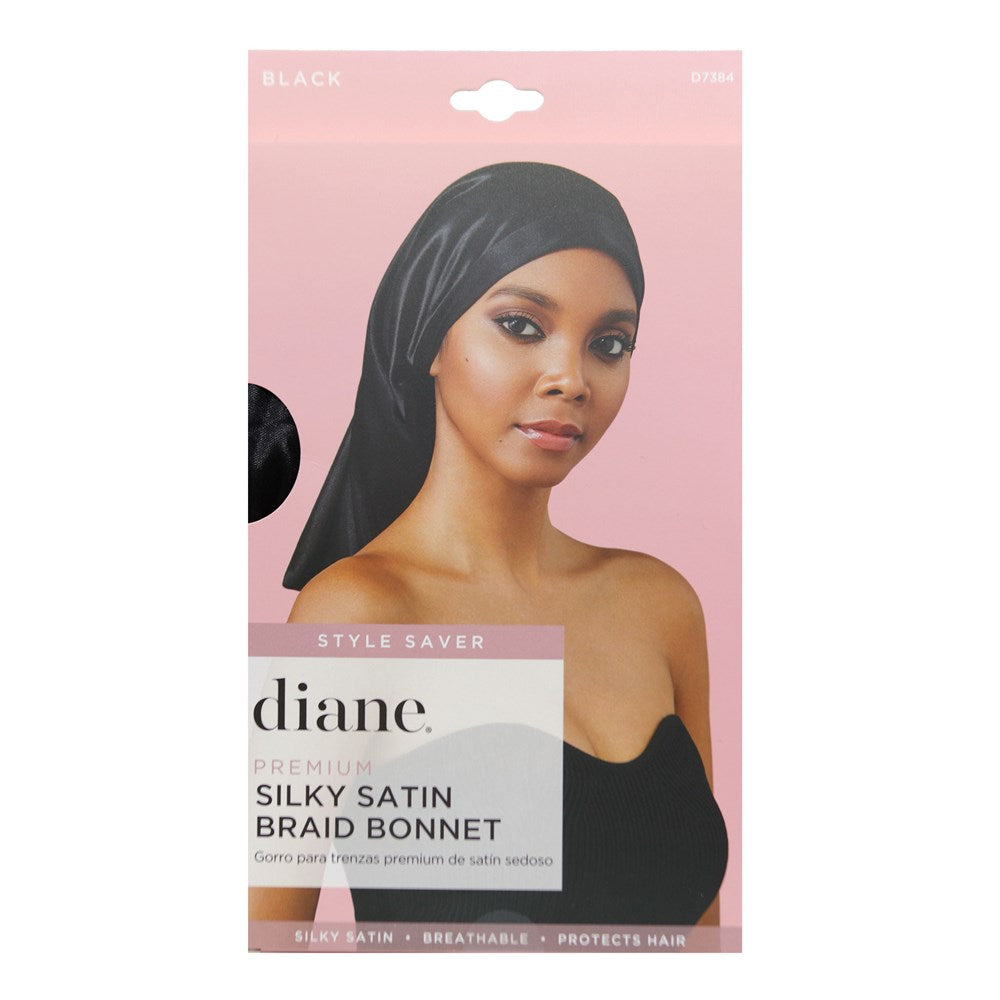 Diane Premium Silky Satin Braid Bonnet - Black