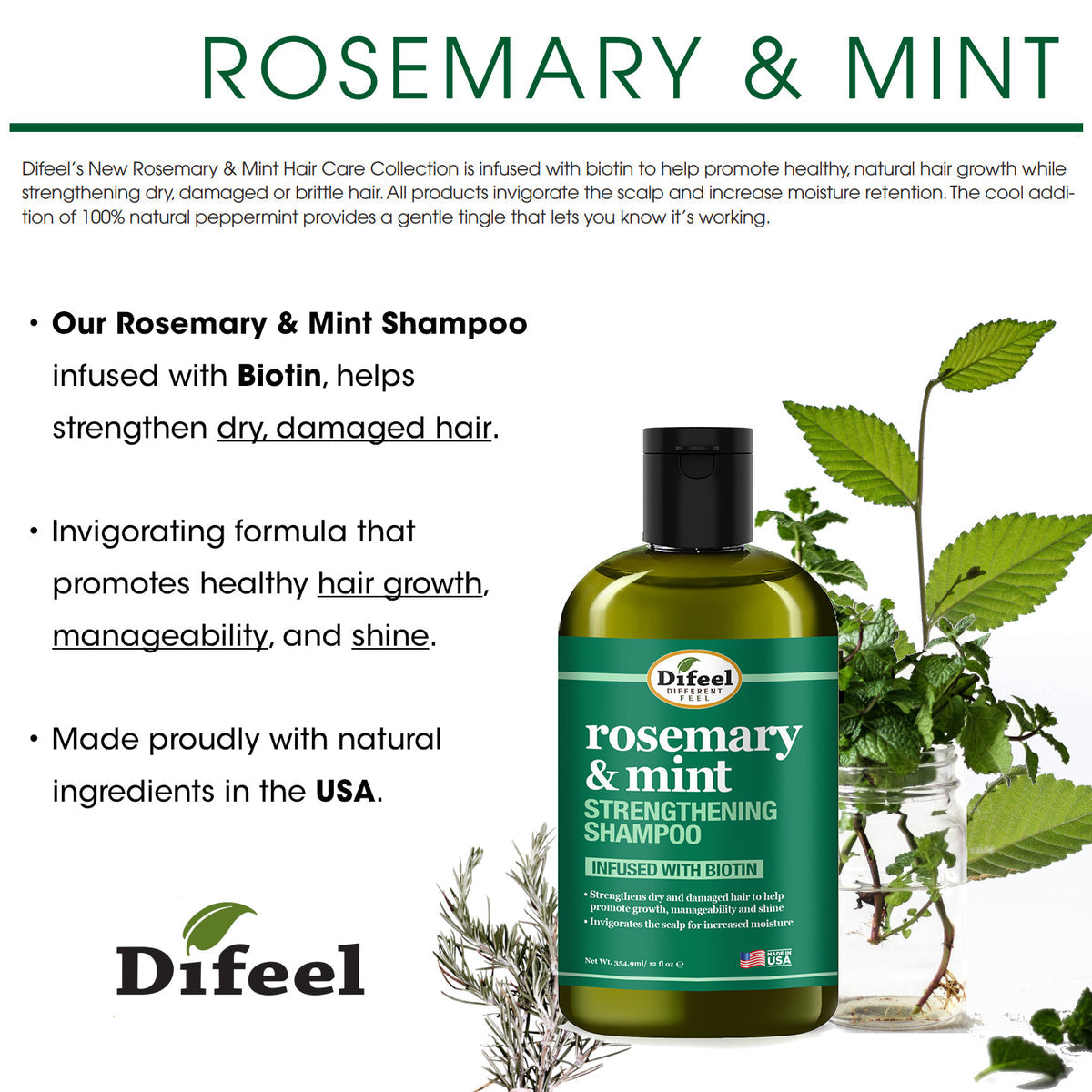 Difeel Rosemary & Mint Strengthening Shampoo 12oz