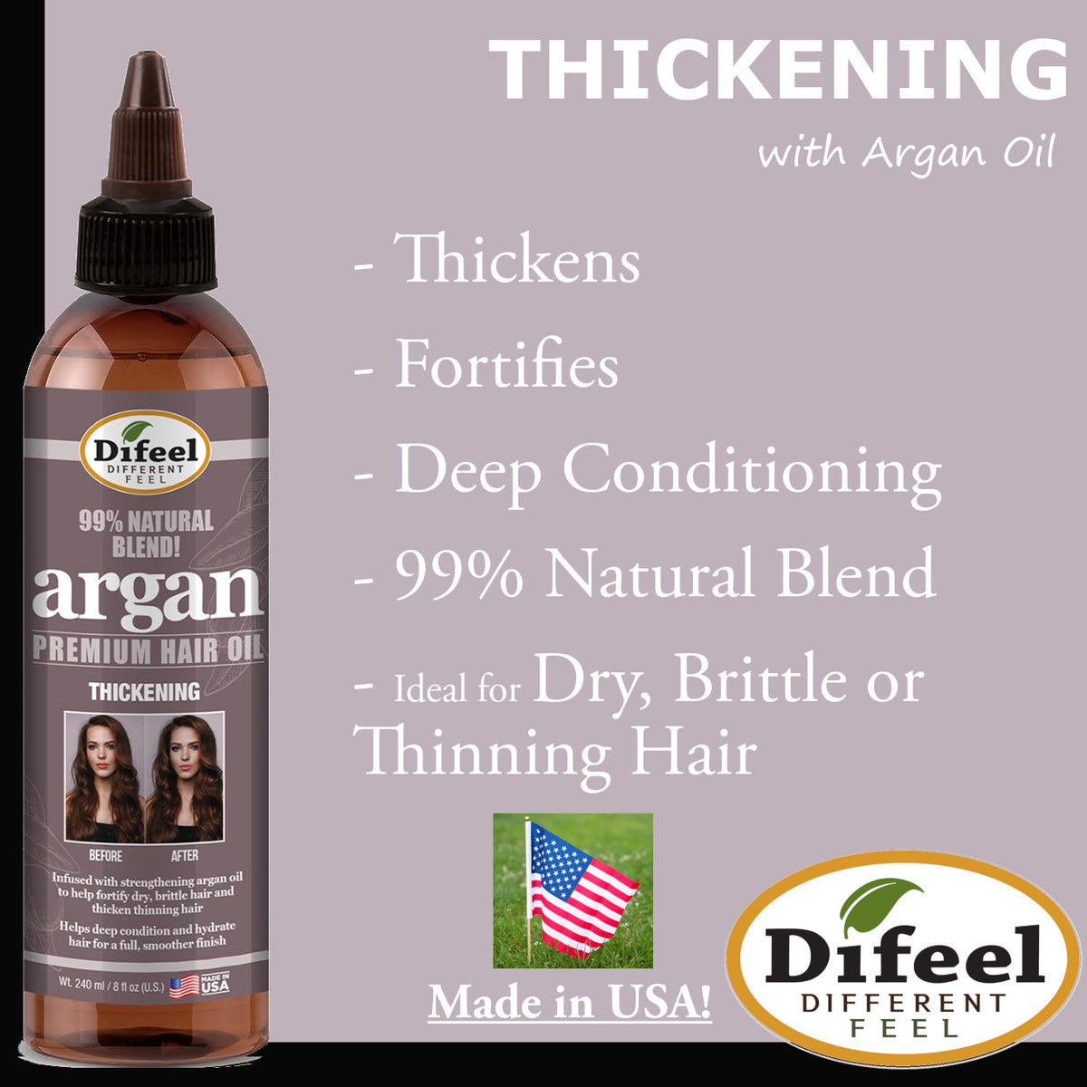 Difeel Thickening Premium Hair Oil - Argan
