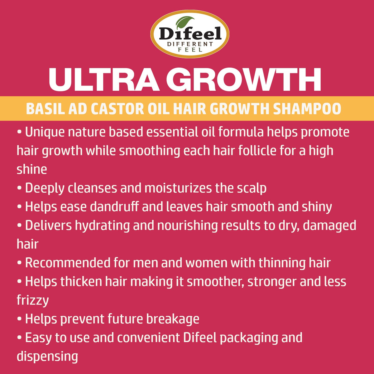 Difeel Ultra Growth Basil & Castor Oil Pro-Growth Shampoo 12oz