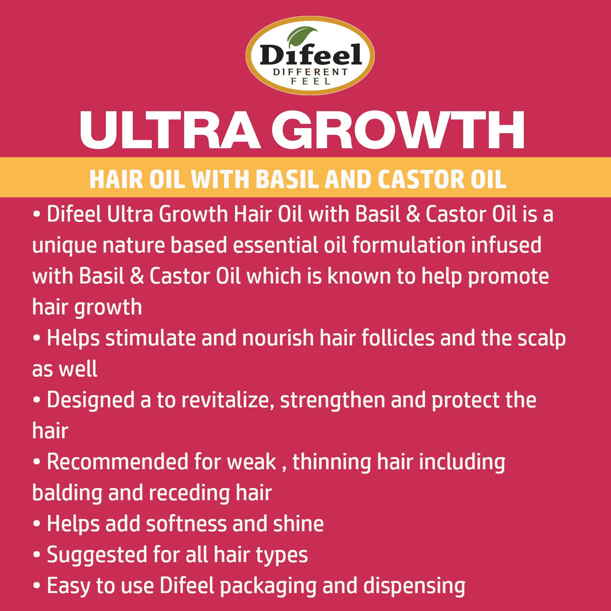 Difeel Ultra Growth Basil & Castor Oil Hair Growth Oil 2.5oz