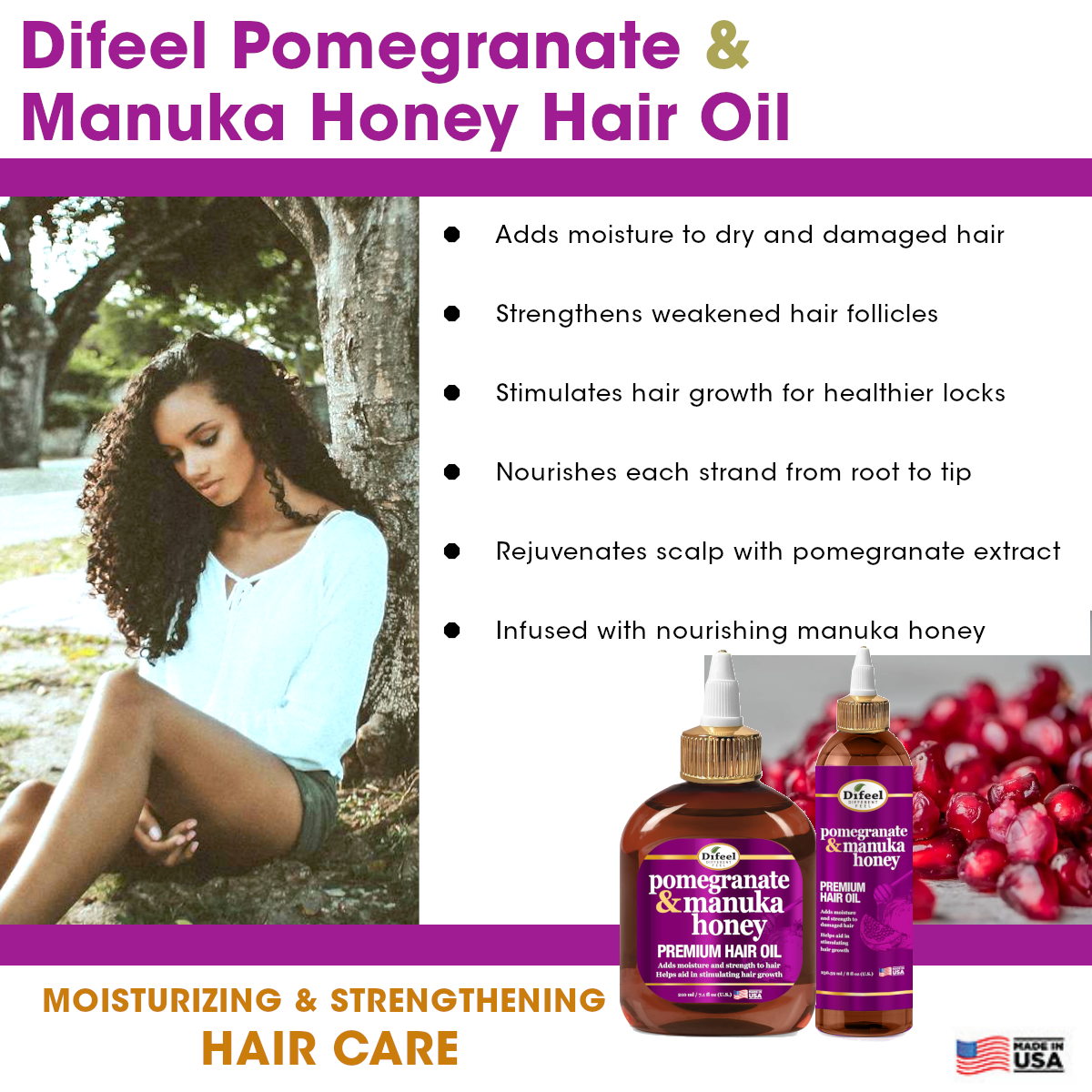 Difeel Pomegranate & Manuka Honey Premium Hair Oil 2.5oz