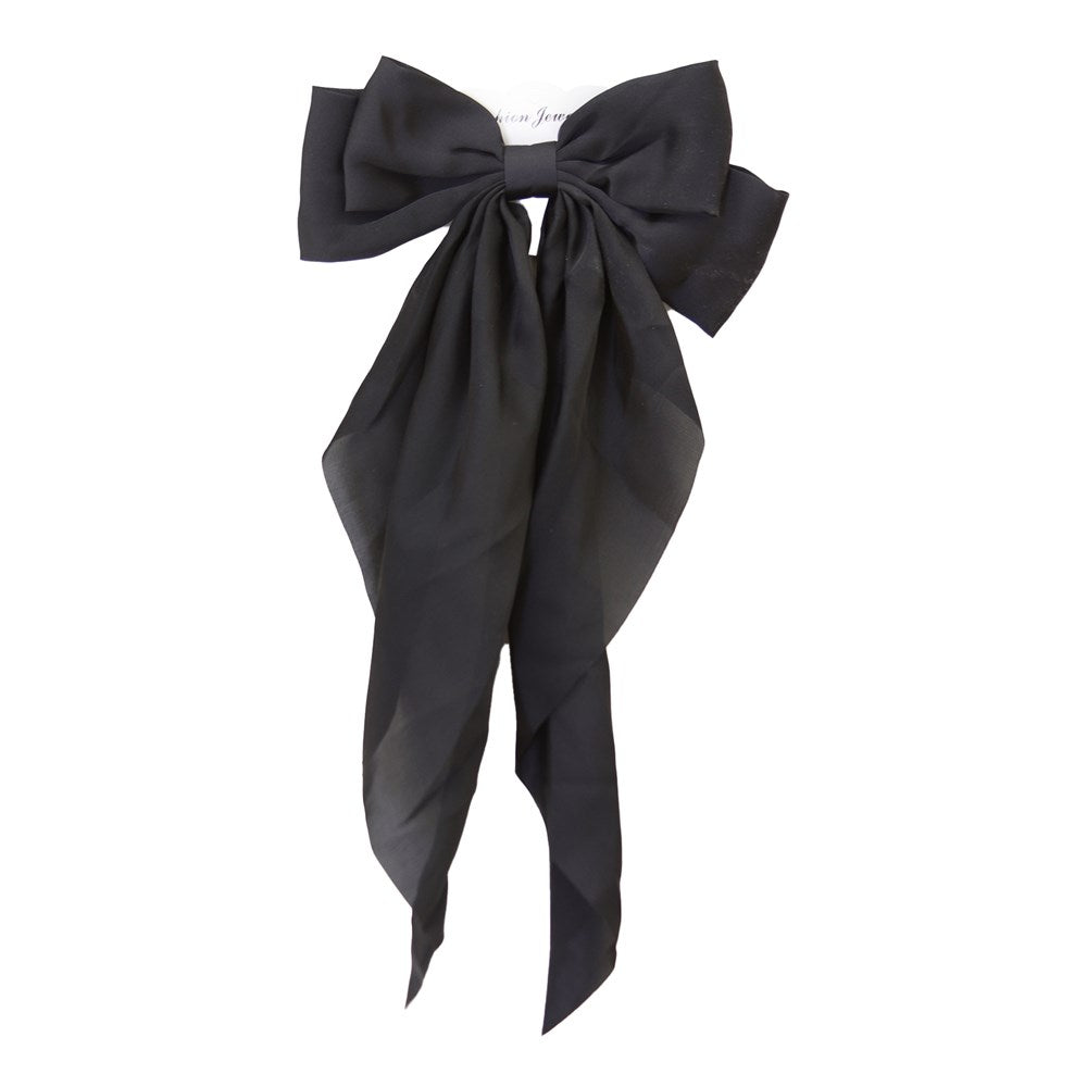 Long Tail Satin Hair Bow - Black