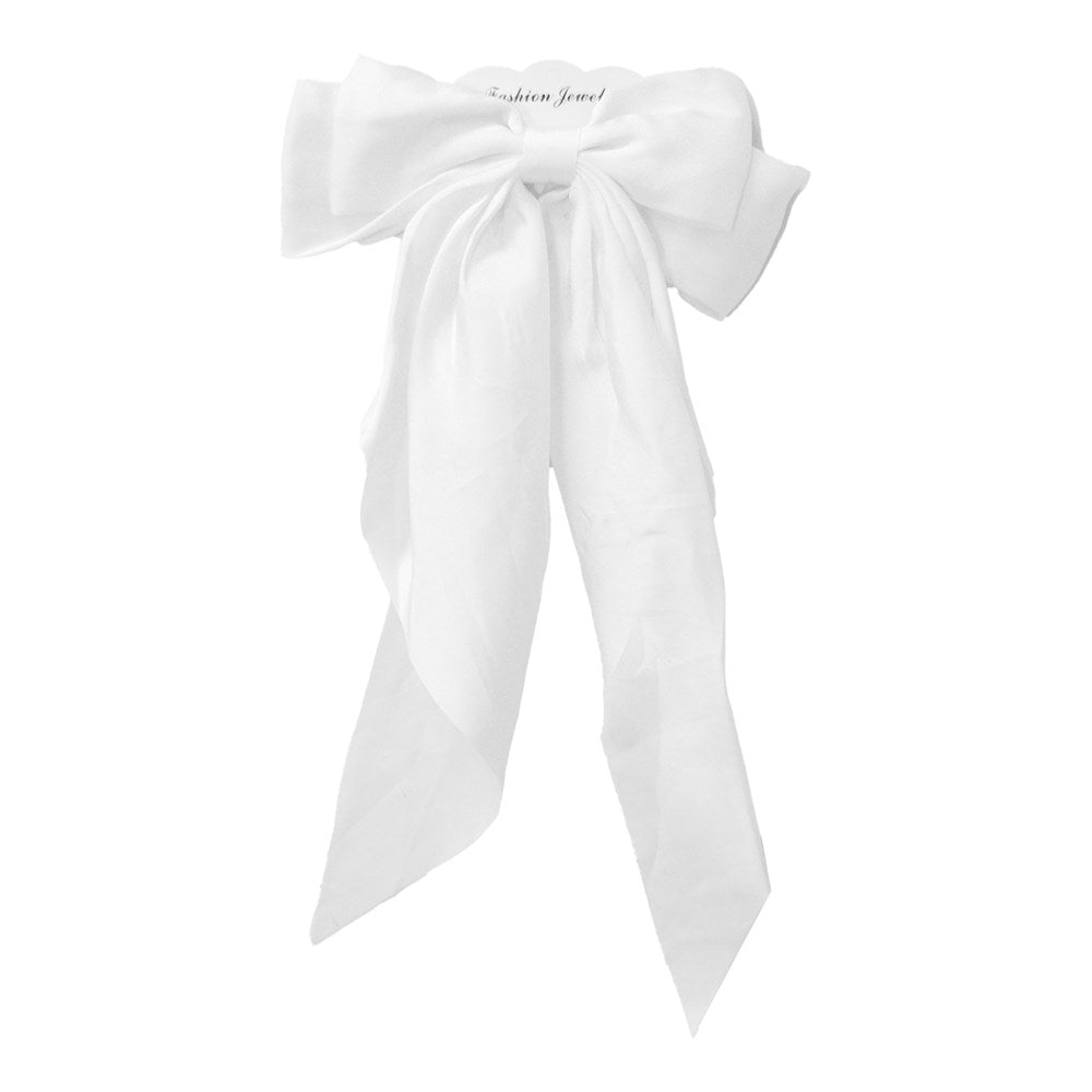 Long Tail Satin Hair Bow - White