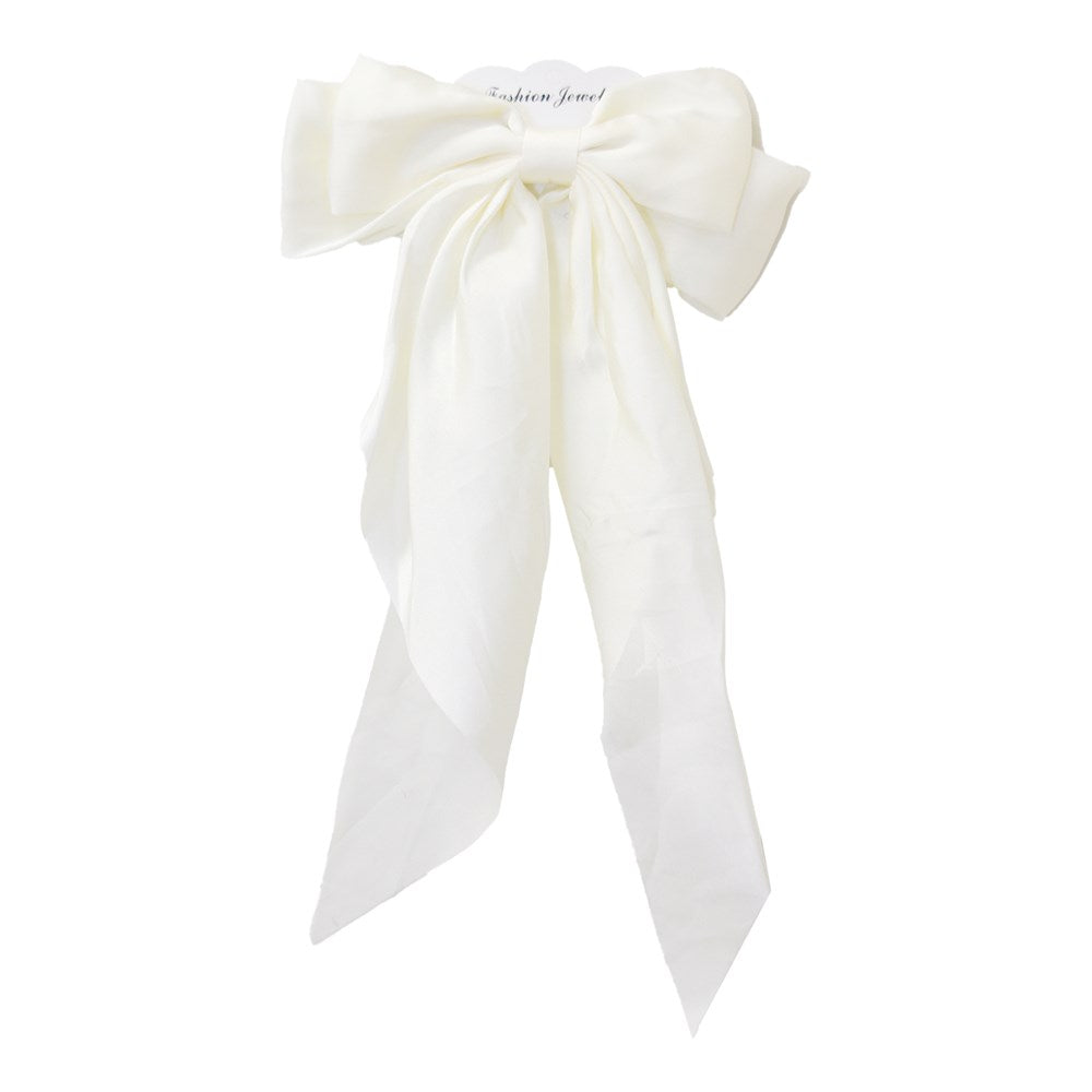 Long Tail Satin Hair Bow - Ivory