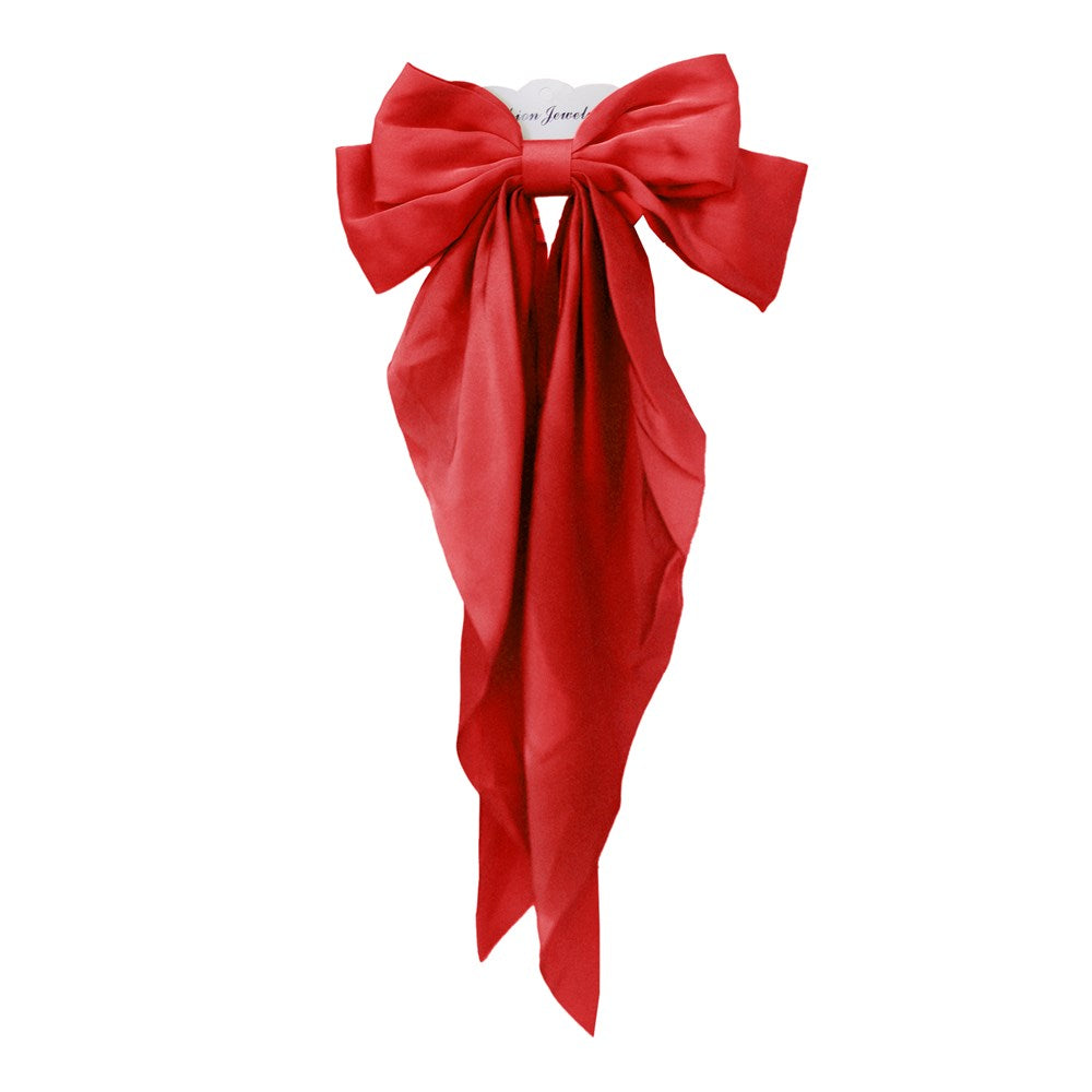 Long Tail Satin Hair Bow - Red