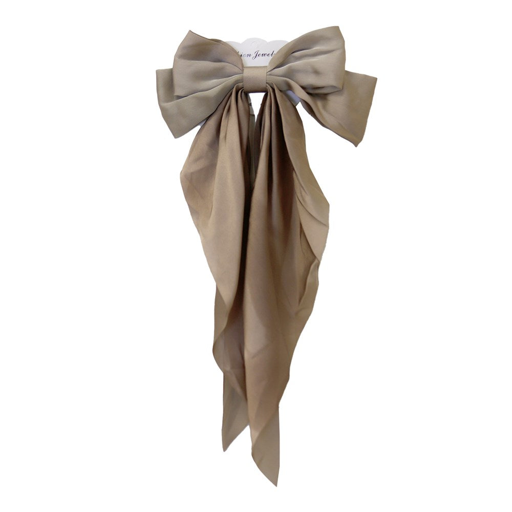 Long Tail Satin Hair Bow - Khaki