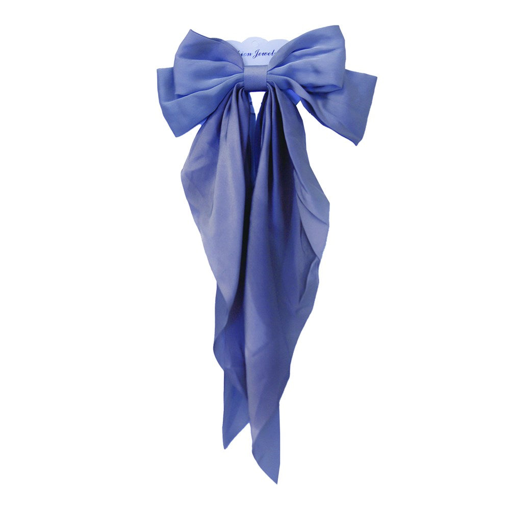 Long Tail Satin Hair Bow - Navy