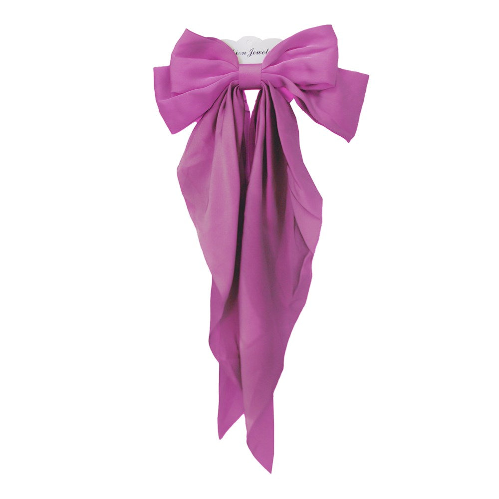 Long Tail Satin Hair Bow - Hot Pink