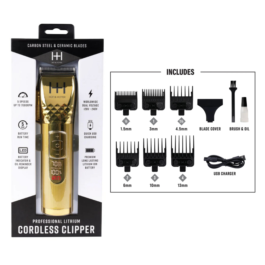 Hot & Hotter Professional Lithium Cordless Clipper - Gold #5785