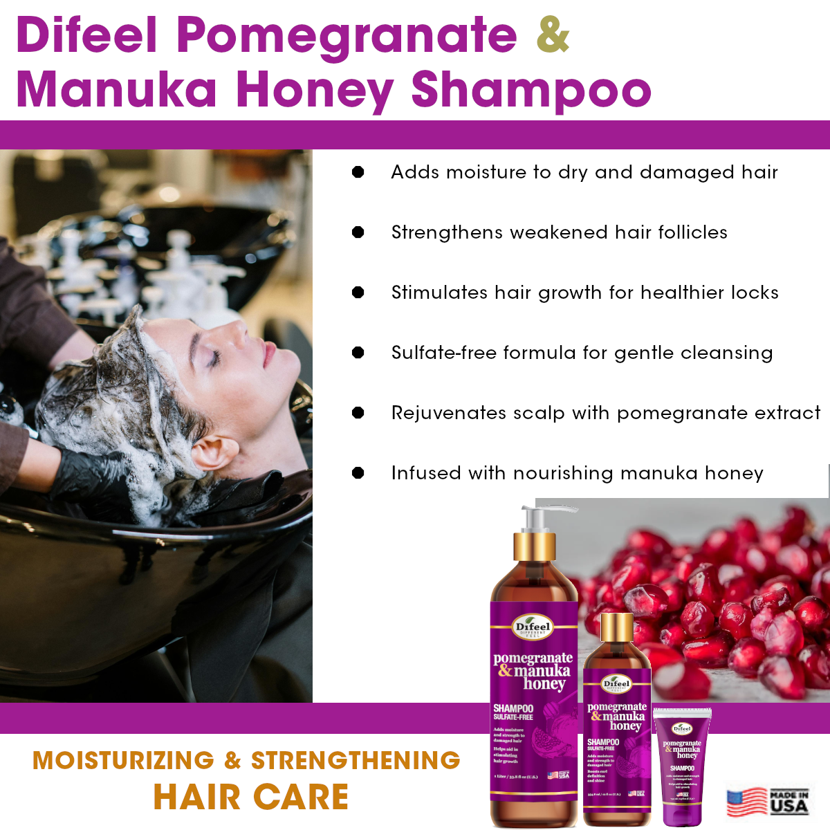 Difeel Pomegranate & Manuka Honey Sulfate Free Shampoo 33.8oz