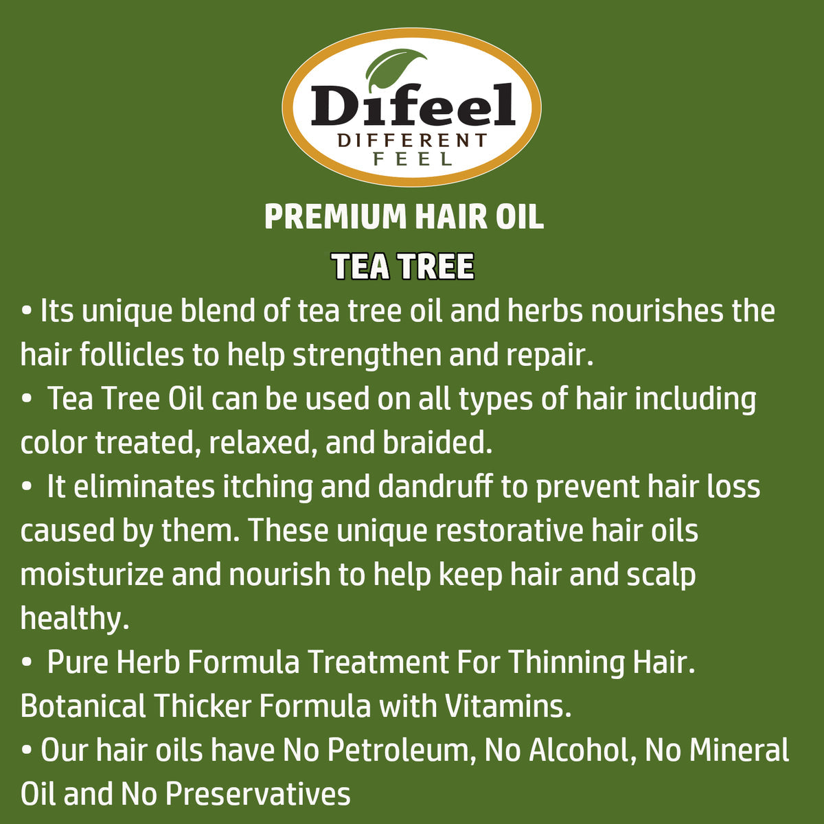 Difeel Premium Natural Hair Oil - Tea Tree Oil 2.5oz