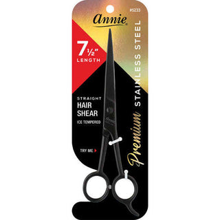 Annie 7 1/2" Premium Stainless Steel Straight Hair Shears - Black #5233