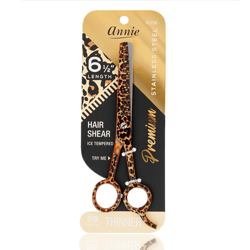 Annie 6 1/2" Premium Stainless Steel Thinning Hair Shears - Leopard Pattern #5238