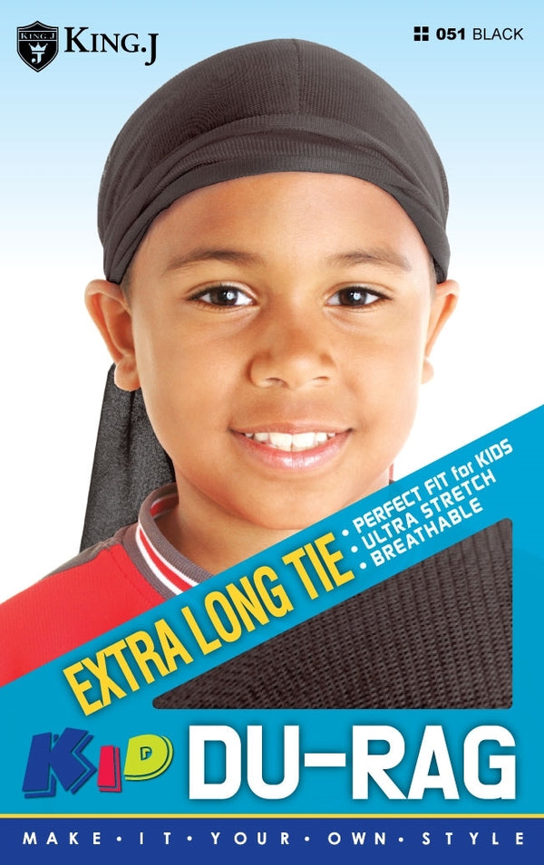 Kids Extra Long Tie Du Rag Black #051