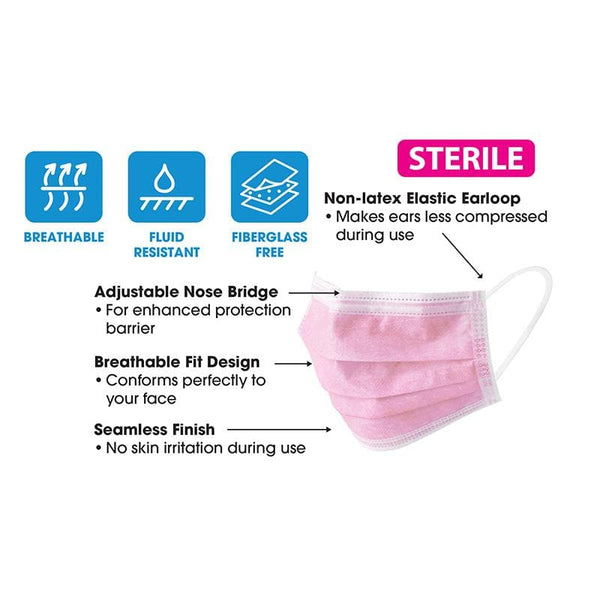 Annie Kids Sterile Face Masks with Elastic Earloops - Soft Pink #3764