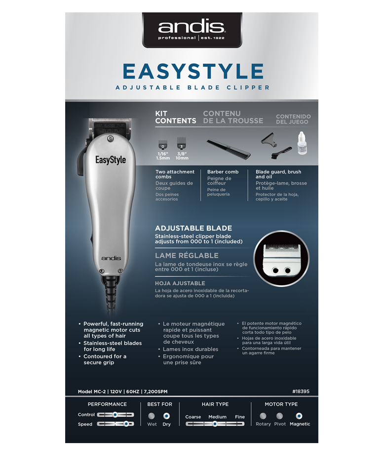 Andis EasyStyle Adjustable Blade Clipper 7 Piece Kit