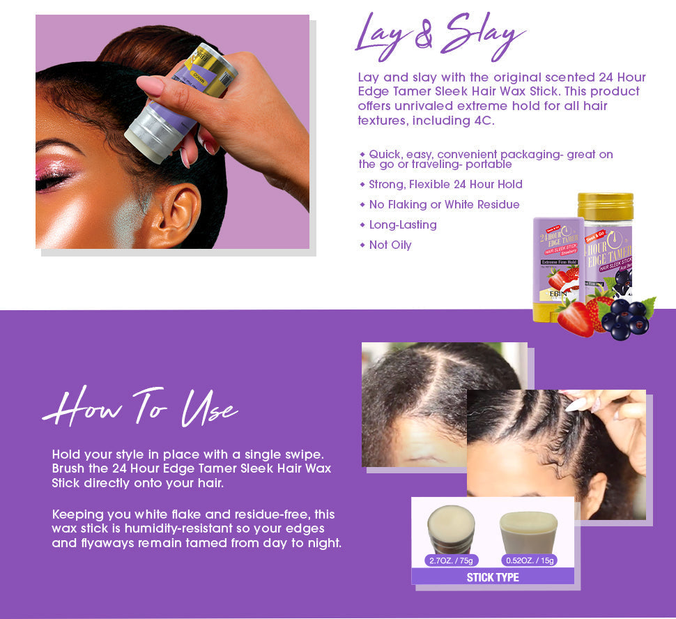 EBIN 24 Hour Edge Tamer Hair Sleek Wax Stick - Strawberry