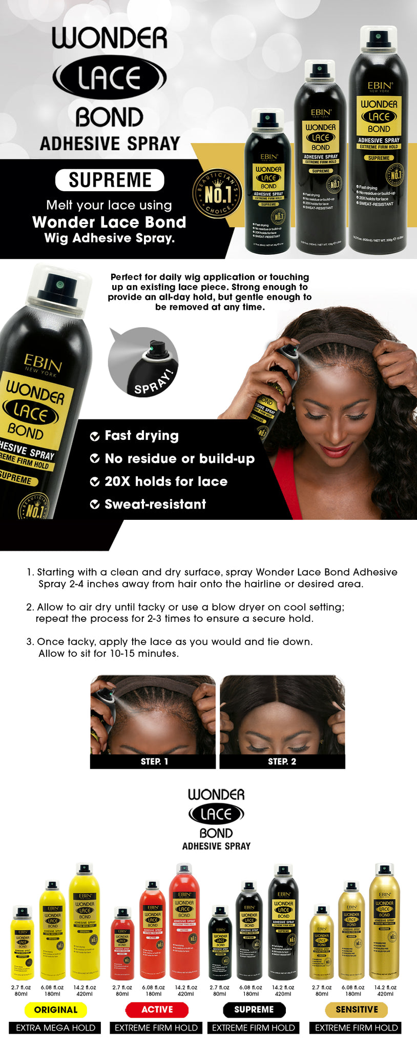 EBIN Wonder Lace Wig Bond Adhesive Spray - Supreme 6.08oz