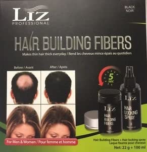 Liz Professional Hair Building Fibers & Locking Spray - Black - Deluxe Beauty Supply