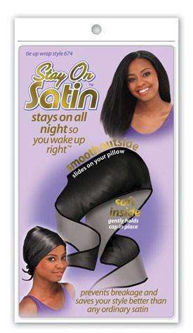 Stay On Satin Tie Up Wrap - Style 674 Black - Deluxe Beauty Supply