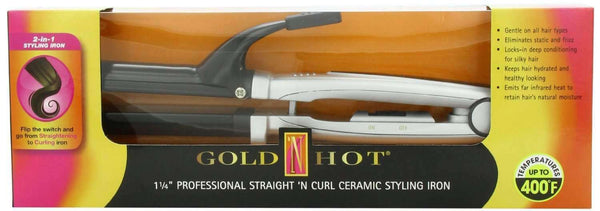 Gold N Hot Straight N Curl Ceramic Styling Iron 1 1/4" - Deluxe Beauty Supply