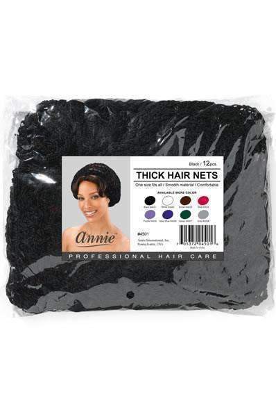 Annie Thick Black Hair Nets - 12pack #4501 - Deluxe Beauty Supply
