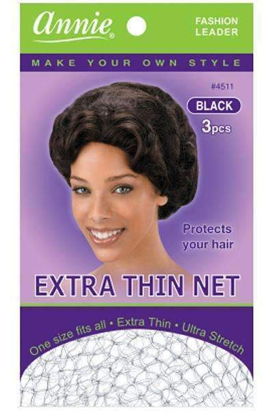Annie Extra Thin Net 3pc Black #4511 - Deluxe Beauty Supply