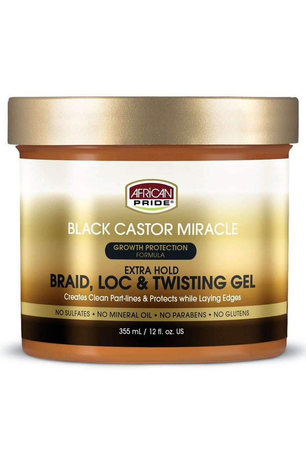 African Pride Black Castor Miracle Extra Hold Braid, Loc & Twist Gel