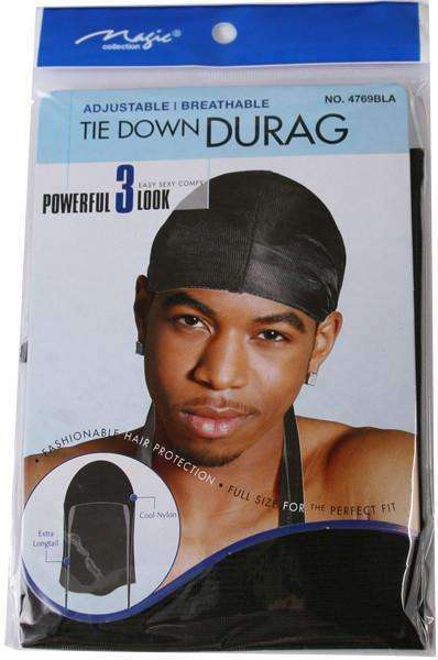 Magic Collection Adjustable Tie Down Du Rag #4769BLA - Deluxe Beauty Supply