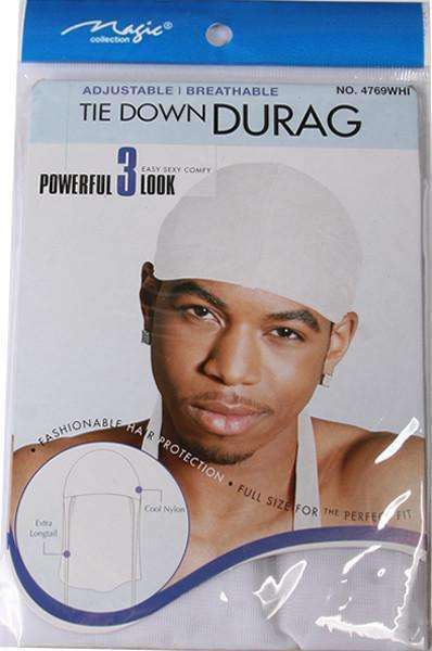 Magic Collection Adjustable Tie Down Du Rag #4769WHI - Deluxe Beauty Supply