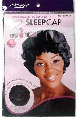 Magic Collection Large Satin Sleep Cap #2191BLA Black - Deluxe Beauty Supply