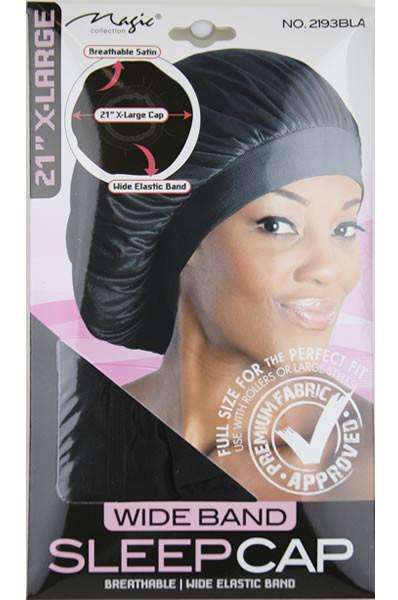 Magic Collection Wide Band Sleep Cap Large #2192BLA Black - Deluxe Beauty Supply