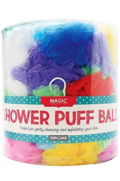 Magic Collection Shower Puff Ball 50pc Jar #12345 - Deluxe Beauty Supply