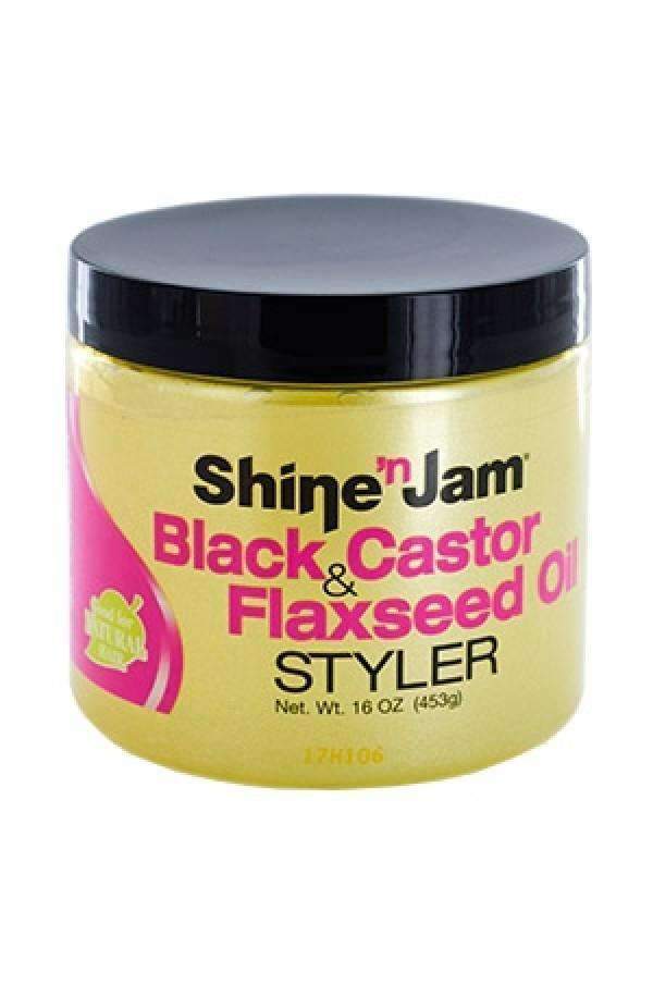 Ampro Shine 'n Jam Black Castor & Flaxseed Oil Styler 16oz - Deluxe Beauty Supply