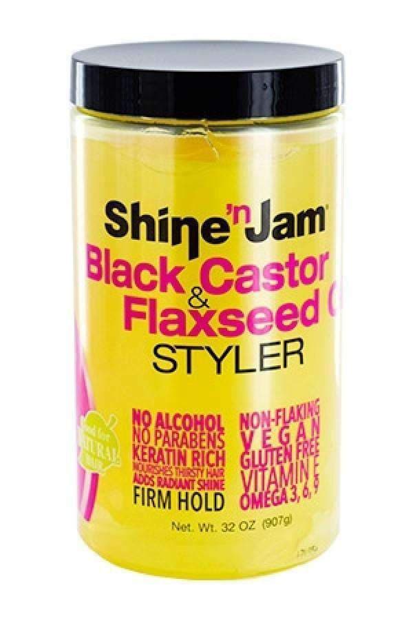 Ampro Shine 'n Jam Black Castor & Flaxseed Oil Styler 32oz - Deluxe Beauty Supply