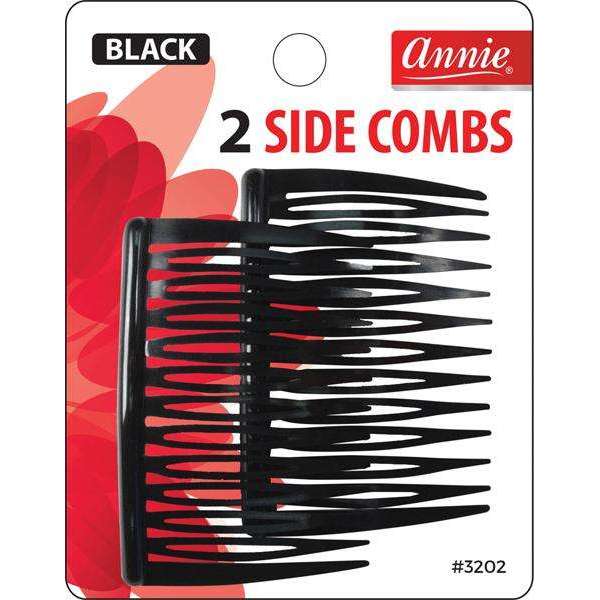 Annie Side Hair Comb Medium Black 2pc #3202