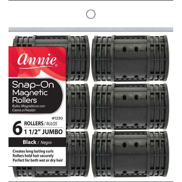 Annie Snap On Magnetic Rollers 1 1/2" Jumbo Black #1230