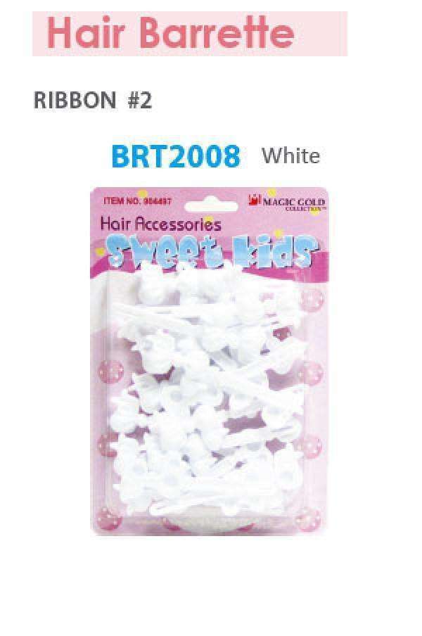 Magic Gold Hair Barrettes - Ribbon 2 White #BRT2008 - Deluxe Beauty Supply